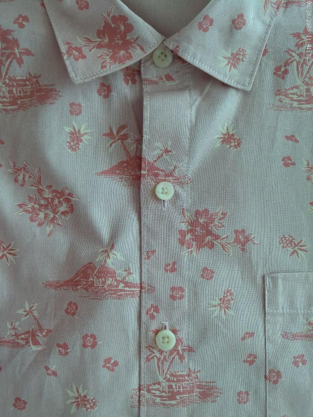 TOMMY BAHAMA Men's Long Sleeve Collared Button-Up Pink w/ HawiIan Scenes XL - Picture 4 of 11